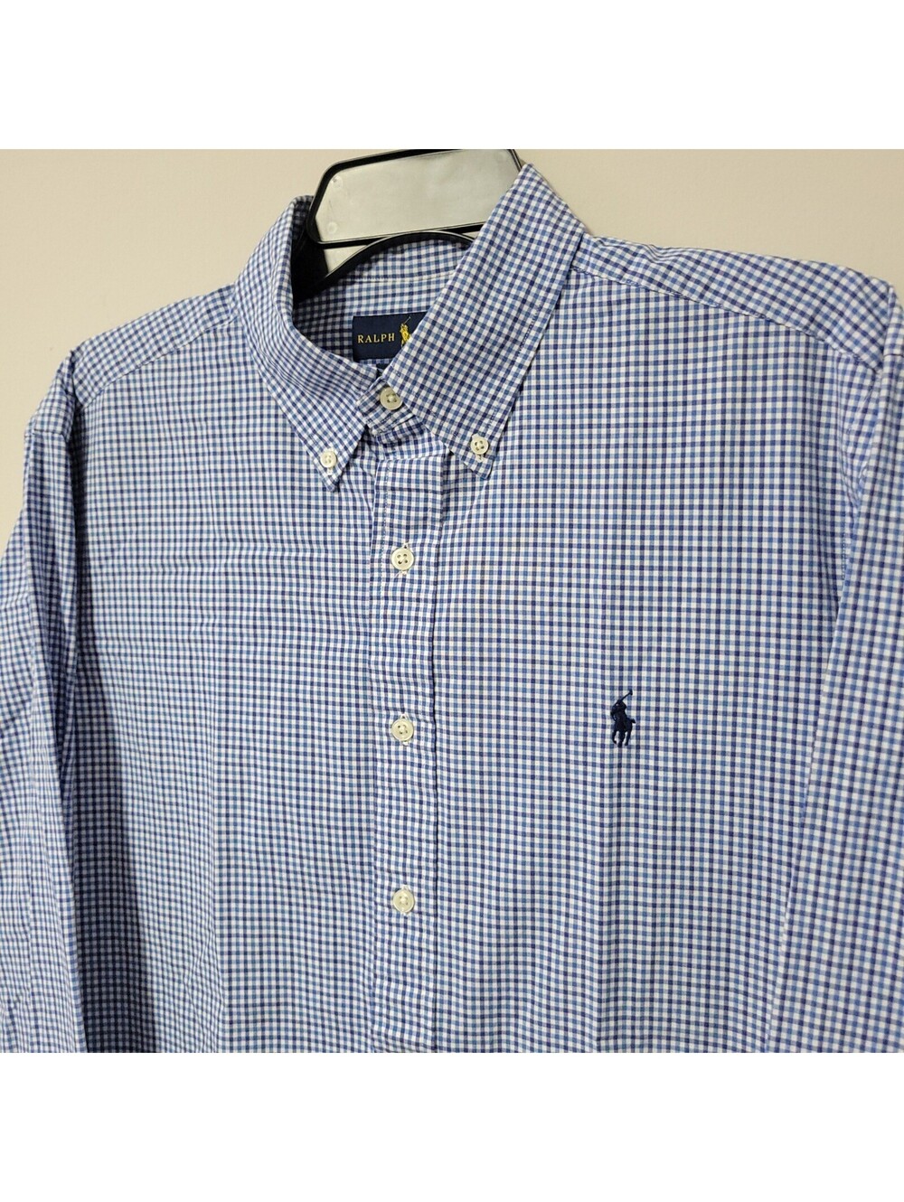 Ralph Lauren Button Down Shirt Men L Blue Gingham Classic Fit Cotton Preppy